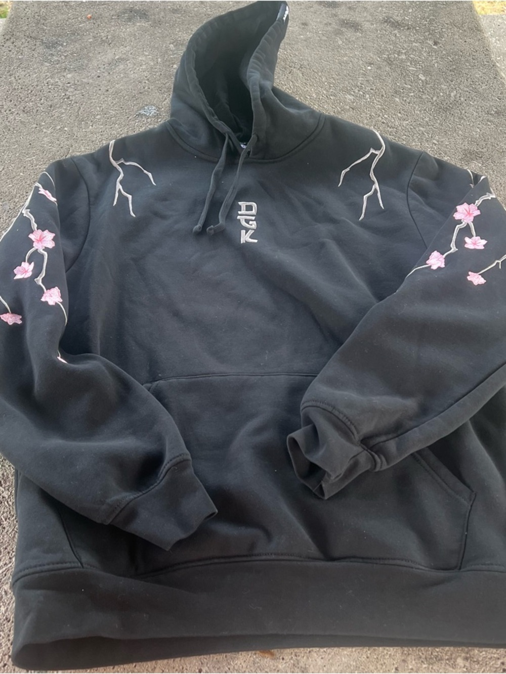 DGK Black Hoodie with Pink Cherry Blossoms Size Large